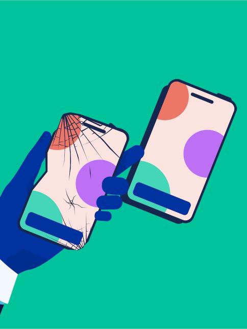 En h&aring;nd bytter deres &oslash;delagte enhed ud med en ny erstatningsenhed